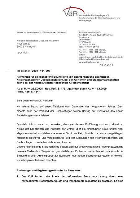 Niedersächsisches Justizministerium Postfach 201 30002 Hannover ...