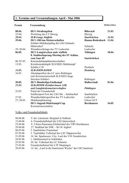 Leichtathletik Informationsdienst - Saarländischer Leichtathletik Bund