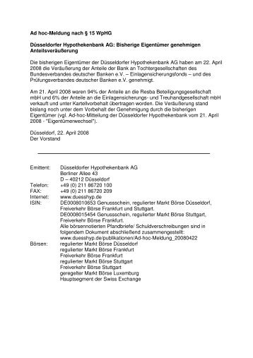 Ad hoc-Meldung nach § 15 Wphg Düsseldorfer ... - Bankhaus Bauer