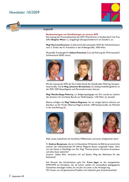 1 -September 09 Newsletter 10/2009 - Schulamts der Erzdiözese Wien