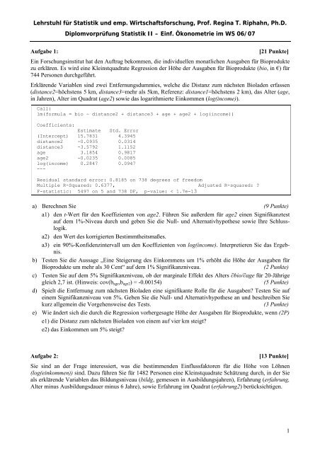 Klausur WS 06/07 - Lehrstuhl für Statistik und empirische ...