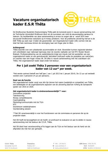 Vacature organisatorisch kader E.S.R Thêta - ERV Beatrix