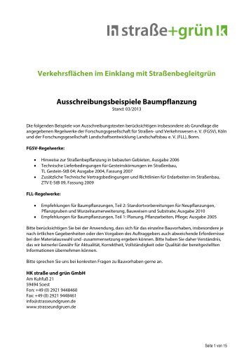 Ausschreibungsbeispiele Baumpflanzung - HK Straße und Grün