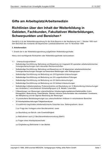 Gifte am Arbeitsplatz/Arbeitsmedizin Richtlinien ... - ToxCenter e.V.