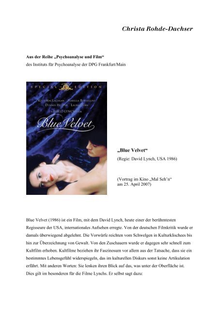 Blue Velvet - Prof. Dr. Christa Rohde-Dachser