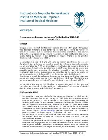 Programme de bourses doctorales 'individuelles' IMT-DGD ... - Itg