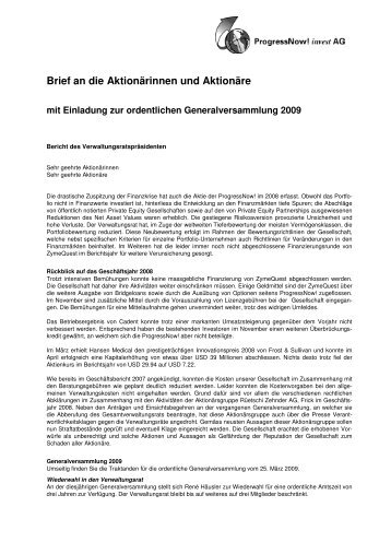 PRON Brief an die Aktionärinnen und Aktionäre 2008 - ProgressNow!