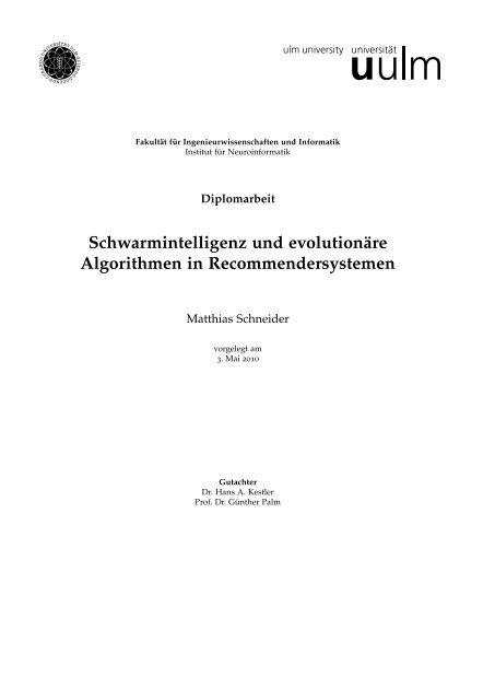 Schwarmintelligenz und evolutionäre Algorithmen in ...