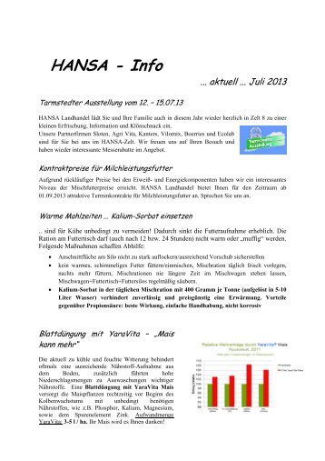 Rundschreiben 1 Juli 2013 - Hansa Landhandel