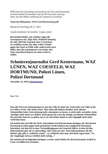 Schmierenjournalist Gerd Kestermann, WAZ ... - Die Volkszeitung
