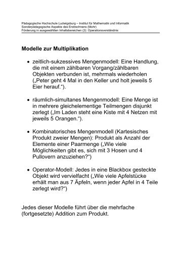 Modelle zur Multiplikation • zeitlich-sukzessives Mengenmodell ...