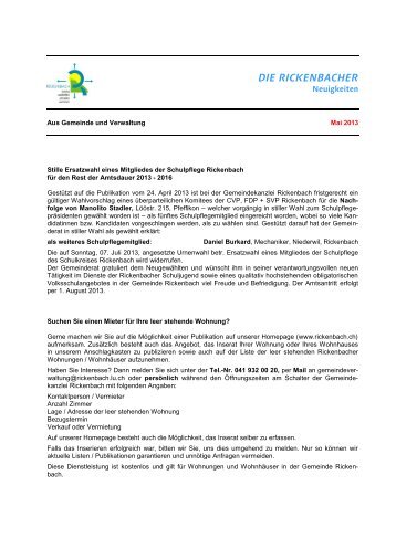 Neuigkeiten des Monats Mai (71 KB) - Gemeinde Rickenbach