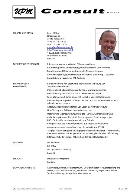 Profil Peter Müller - UPM Consult GmbH