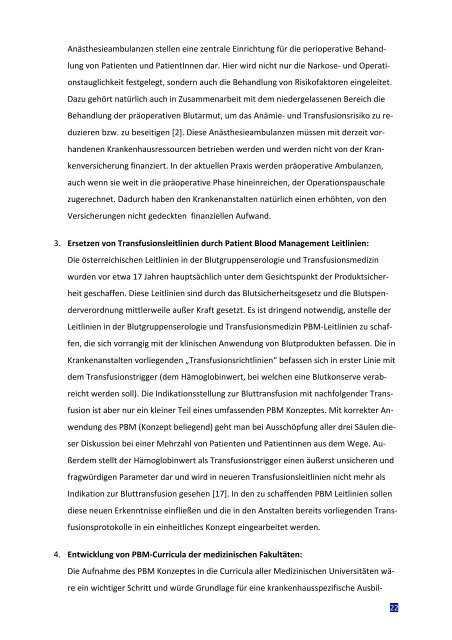 Schaffung von Exzellenzzentren in Patient Blood Management - APA