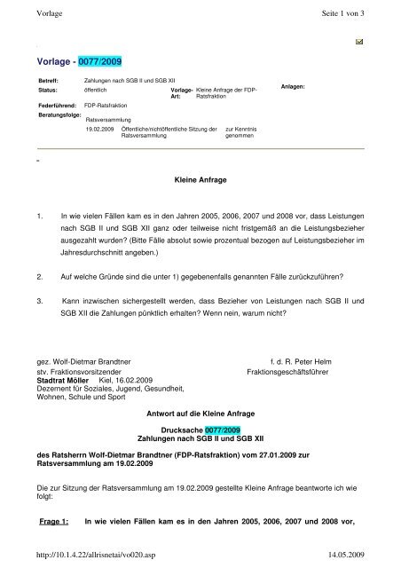 Vorlage - 0077/2009 - FDP Ratsfraktion Kiel