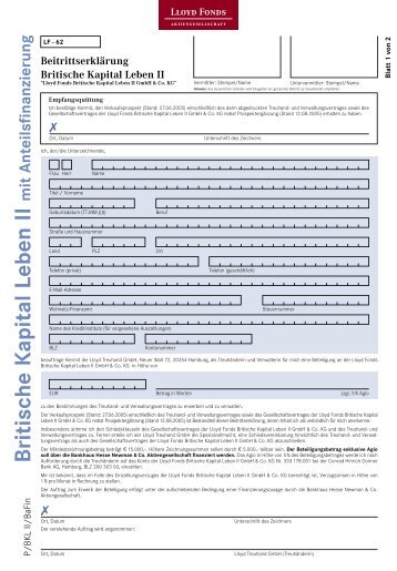 Britische K apital Leben II mit Anteilsfinanzierung - Lloyd Fonds AG