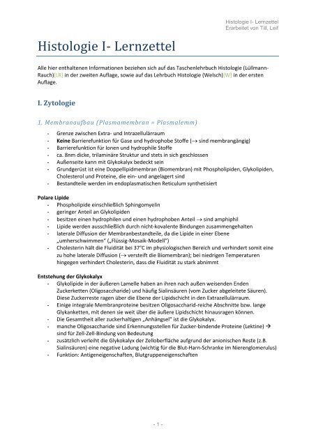 Histologie I- Lernzettel - wilmnet.de