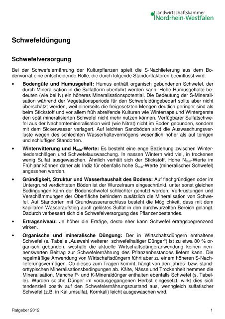 Allgemein: Schwefeldngung und Schwefeldnger