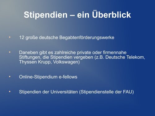 Präsentation vom Stipendien-Infoabend am 06.12.2011