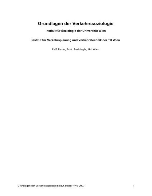 Grundlagen Der Verkehrssoziologie Alexanderveitcom - 