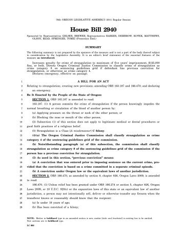 House Bill 2940 - Oregon State Legislature - State of Oregon