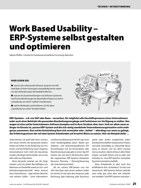 Work Based Usability - ERP-Systeme selbst ... - Pfeiffer, Sabine