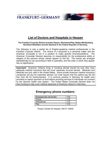 List of Doctors and Hospitals in Hessen Emergency ... - Germany