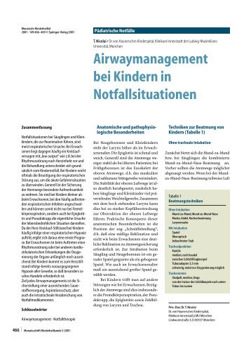Airwaymanagement bei Kindern in Notfallsituationen