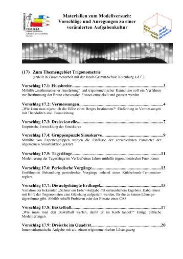 Materialien zum Modellversuch: Vorschläge und Anregungen zu einer