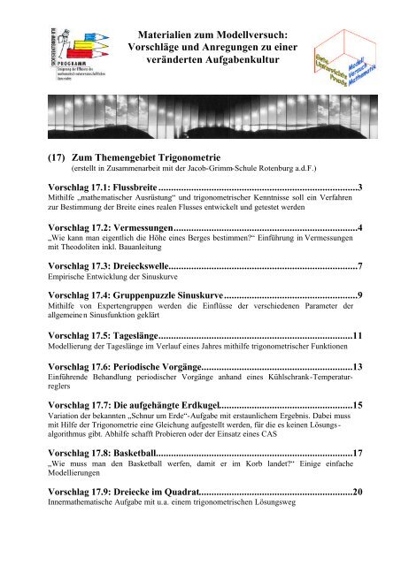 Materialien zum Modellversuch: Vorschläge und Anregungen zu einer