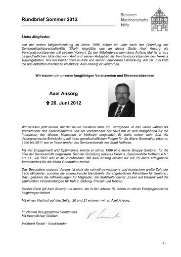 Rundbrief Sommer 2012 - SeniorenNachbarschaftsHilfe