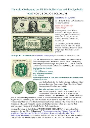 Die wahre Bedeutung der US Ein-Dollar-Note und ihre Symbolik