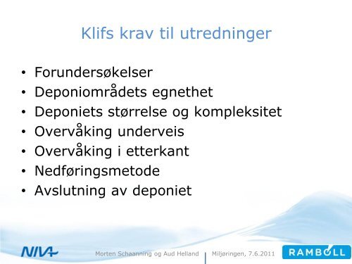 Erfaringer fra dypvannsdeponiet ved ... - MILJØRINGEN