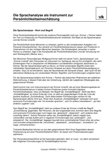 Die Sprachanalyse als Instrument zur ... - Krinner & Partner