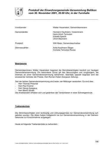 Protokoll der Einwohnergemeinde-Versammlung Bellikon vom 30 ...