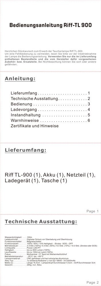 Tauchlampe Riff TL-900