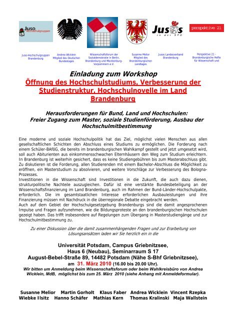 Einladung zum Workshop - Universität Potsdam