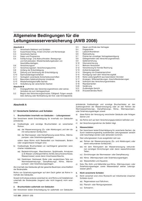 Allgemeine Bedingungen für die Leitungswasserversicherung (AWB ...