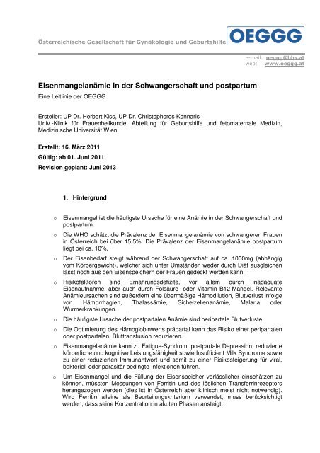 Eisenmangelanämie in der Schwangerschaft und post partum