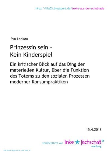 Prinzessin sein – Kein Kinderspiel. Ein kritischer Blick auf das Ding ...