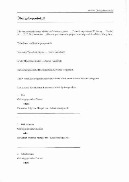 Muster Ubergabeprotokoll