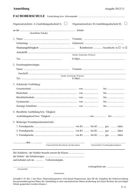 Anmeldung BERUFLICHES GYMNASIUM - Elisabeth