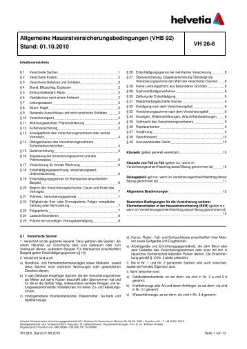 Allgemeine Hausratversicherungsbedingungen (VHB 92) - helvetia.de