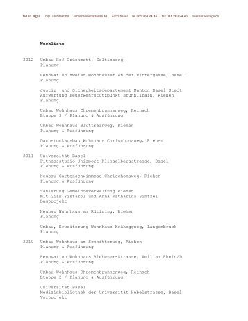 Werkliste bis 2012 - Beat Egli Architekt