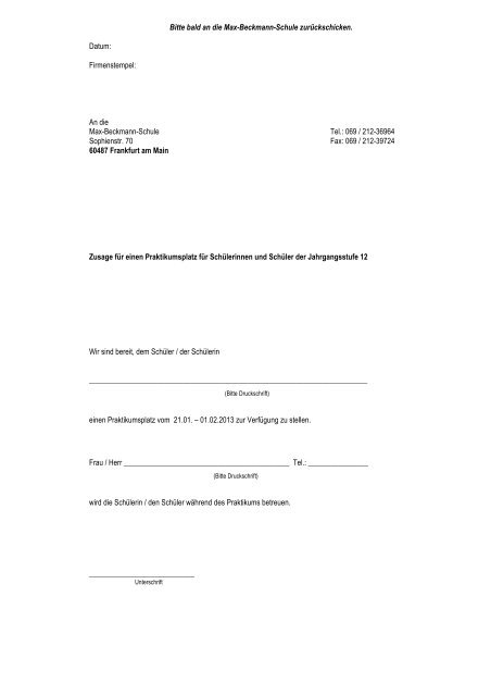 Bitte Bald An Die Max Beckmann Schule Zuruckschicken Datum