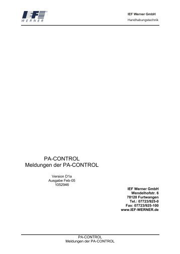 Meldungen der PA-CONTROL - IEF Werner GmbH
