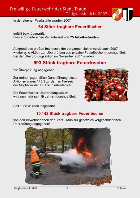 Tätigkeitsbericht 2007 - Freiwillige Feuerwehr der Stadt Traun