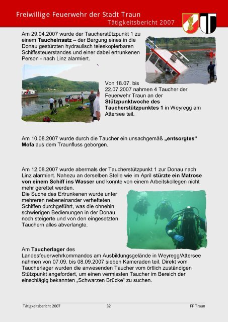 Tätigkeitsbericht 2007 - Freiwillige Feuerwehr der Stadt Traun