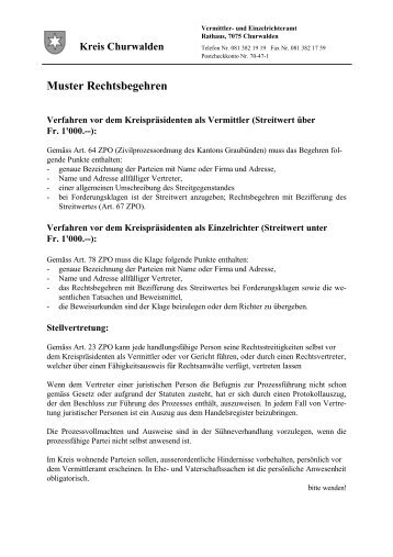 Muster Rechtsbegehren - Kreis Churwalden