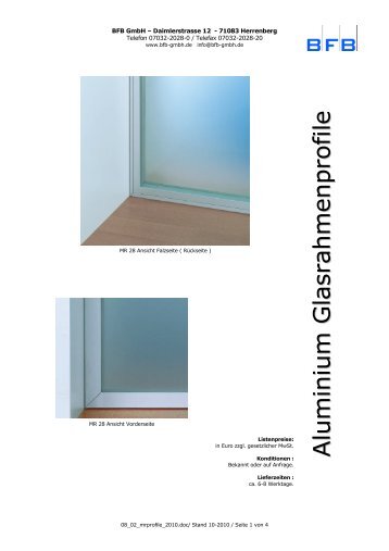 Aluminiumzargenprofile für Festverglasungen - BFB GmbH